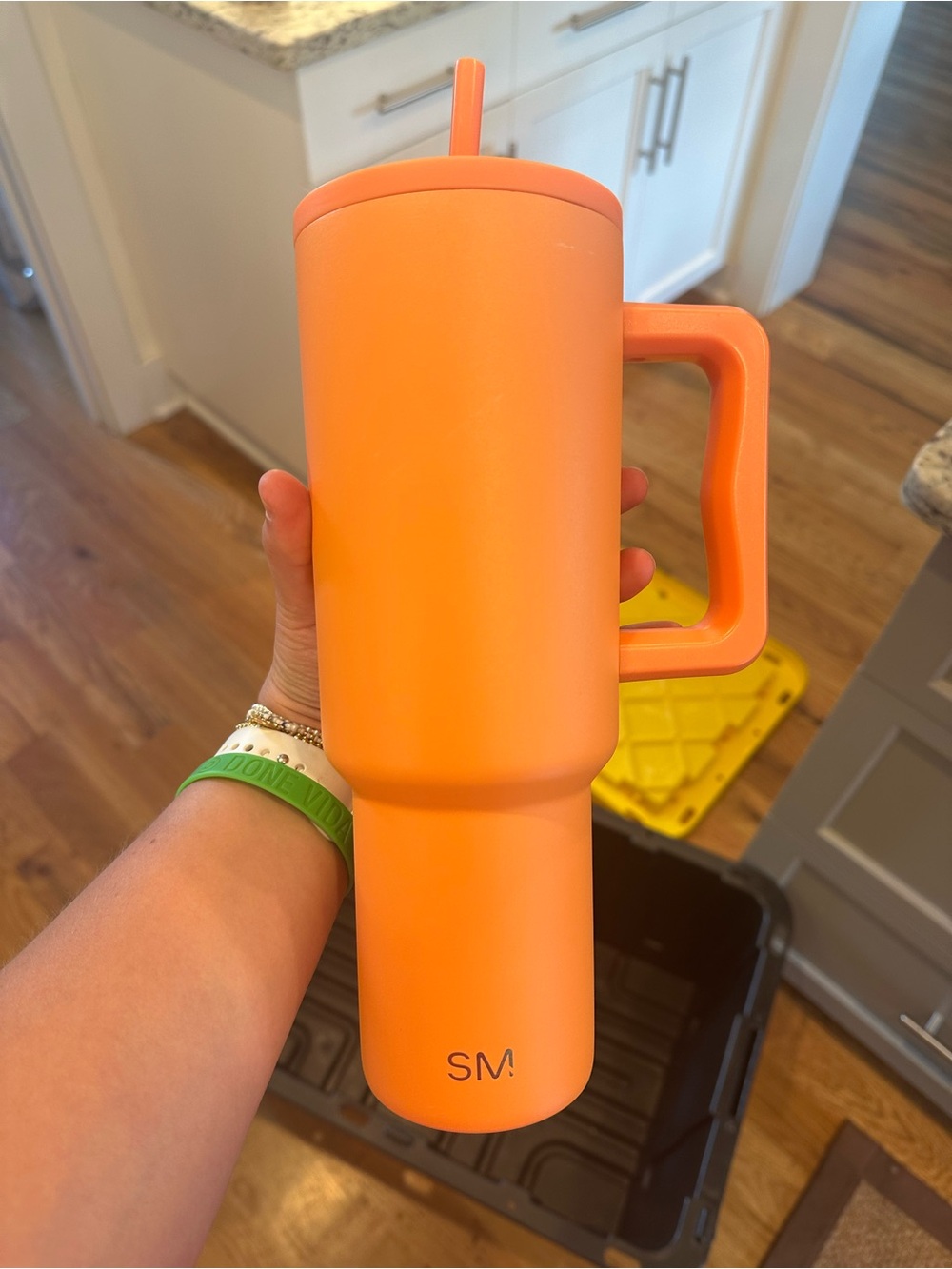 SM! Orange Insulated Travel Tumbler with Handle and Straw